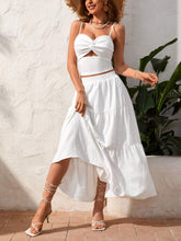 Vacation Women's Twisted Hollow Out Cami Top And Ruffled Hem Skirt Set